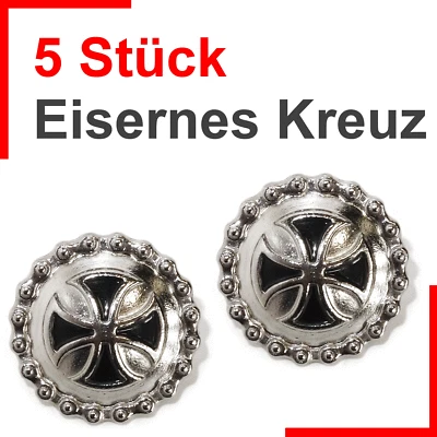 GLETSCHERLICHT 5 Stück Rundkreuz - Eisernes Kreuz m. Schraube Ziernieten Niete Gothic Larp Punk