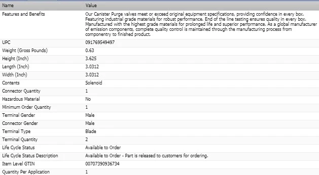 Solenoide de purga de bote de vapor SMP para Dodge Intrepid 1998-2001 Foto 4 de 4