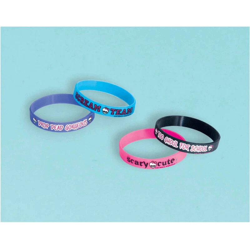 MONSTER HIGH Rubber Bracelets Pack of 4 Favours Party Bag Filler Birthday