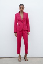 Zara BUSINESS SUIT SET basic BLAZER US 8 ankle pants US 10 FUCHSIA BARBIE PINK