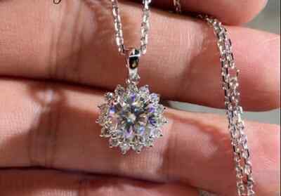 8mm Round Cut Diamond Snowflake Pendant 14K White Gold Plated Silver
