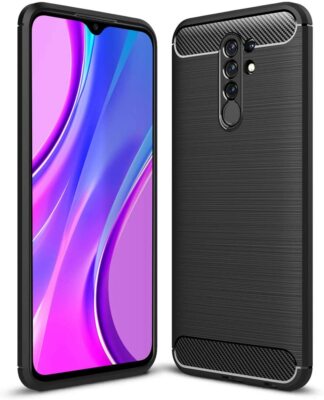 COVER NERA Per XIAOMI REDMI 9 CUSTODIA CARBON IN SILICONE TPU ANTIURTO MORBIDA