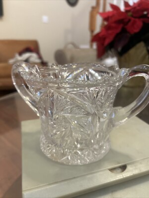 Vintage Two Handle Spooner  Cut Glass  - Saw Tooth Edge