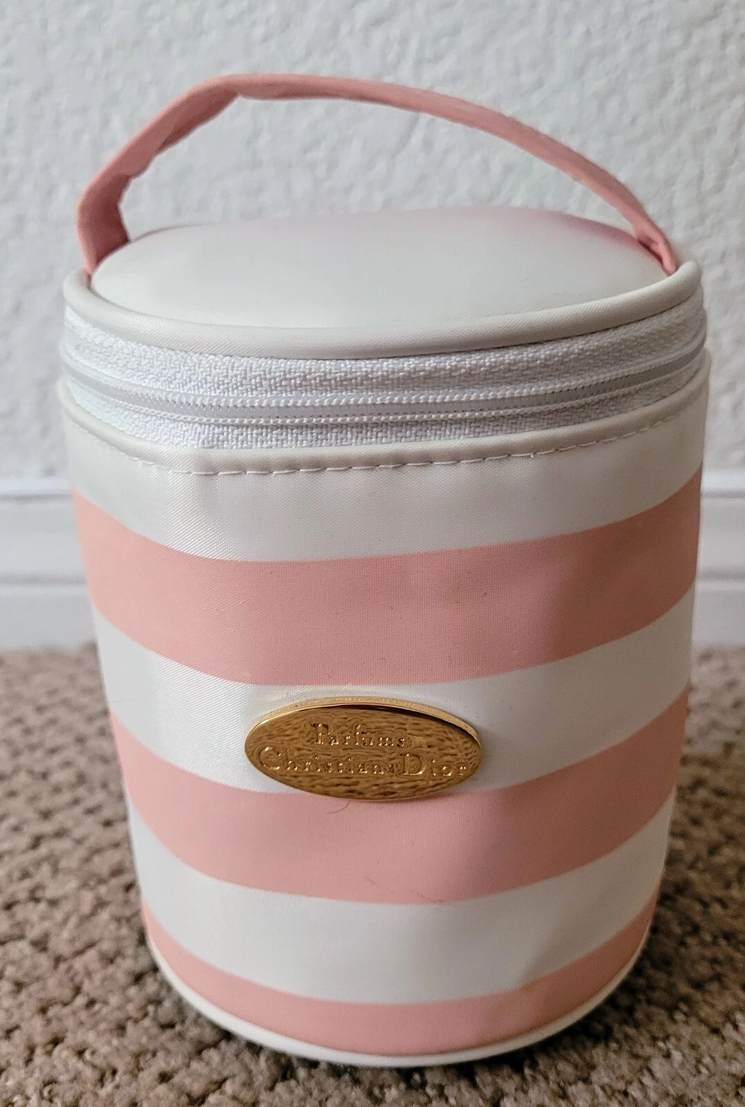 AUTHENTIQUE SAC/SAC/POCHE PVC RAYÉ CHRISTIAN DIOR NEUF AVEC ÉTIQUETTE ROSE & IVOIRE SML