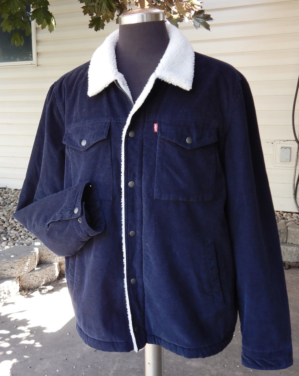Levi's Men's Navy Corduroy Trucker Jacket Sherpa Lined Size XL EUC