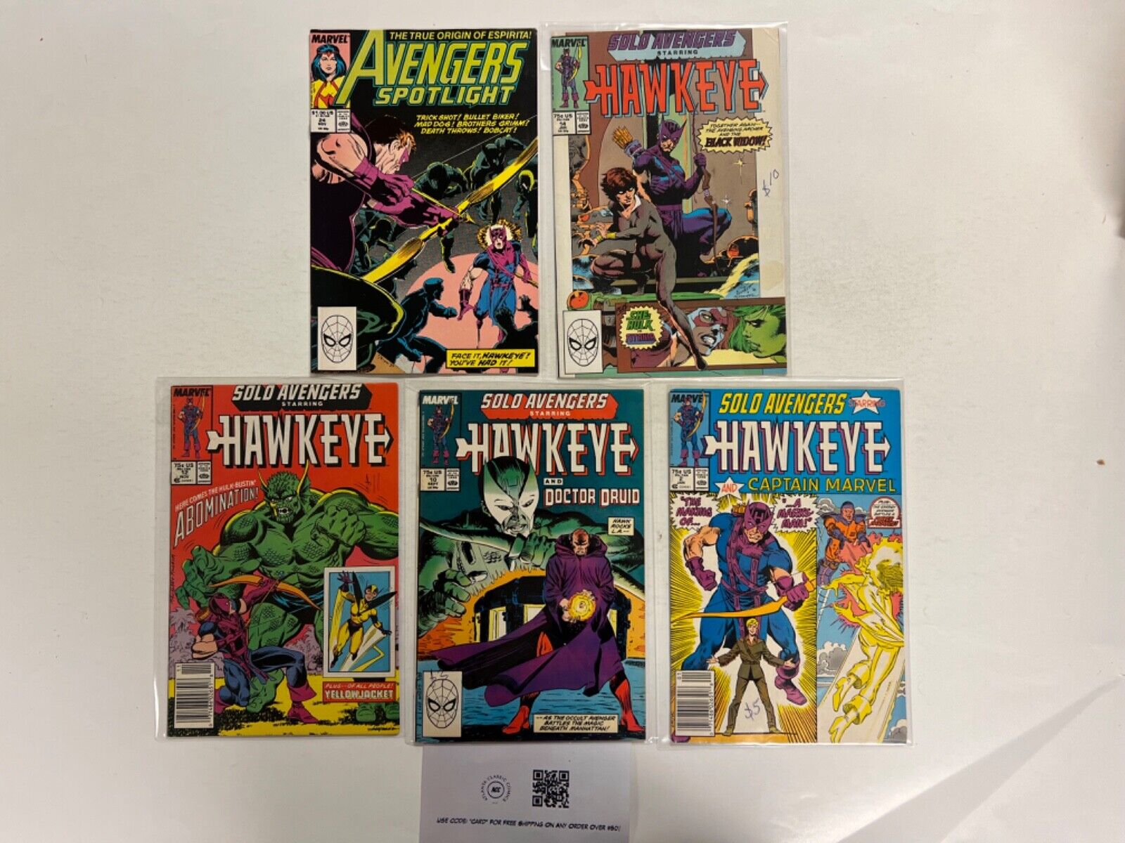 5 Solo Avengers Marvel Comic Books # 2 10 12 14 24 Hawkeye Defenders 16 JS40