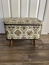 Vintage Redmon Storage Ottoman Sewing Box / Foot Stool Wood Legs