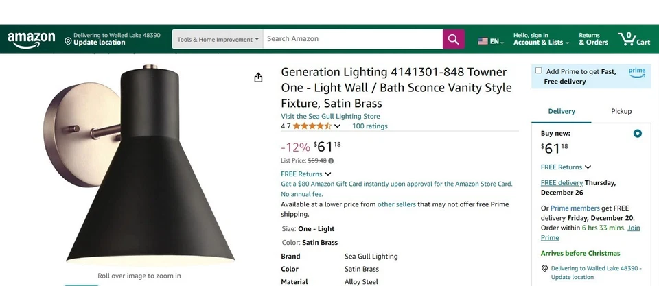 GENERACIÓN LIGHTNING TOWNER PARED BAÑO APLIQUE TOCADOR NEGRO LATÓN SATINADO Foto 2 de 4