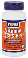 Now Foods - Vitamin D3 & K2 - 120 Vegetarian Capsules on sale Now Foods - Vitamin D3 & K2 - 120 Vegetarian Capsules on sale