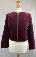 Maurice Henri Dark Red Velvet Embroiderd Trim Open Edge Cropped Jacket Uk10 101