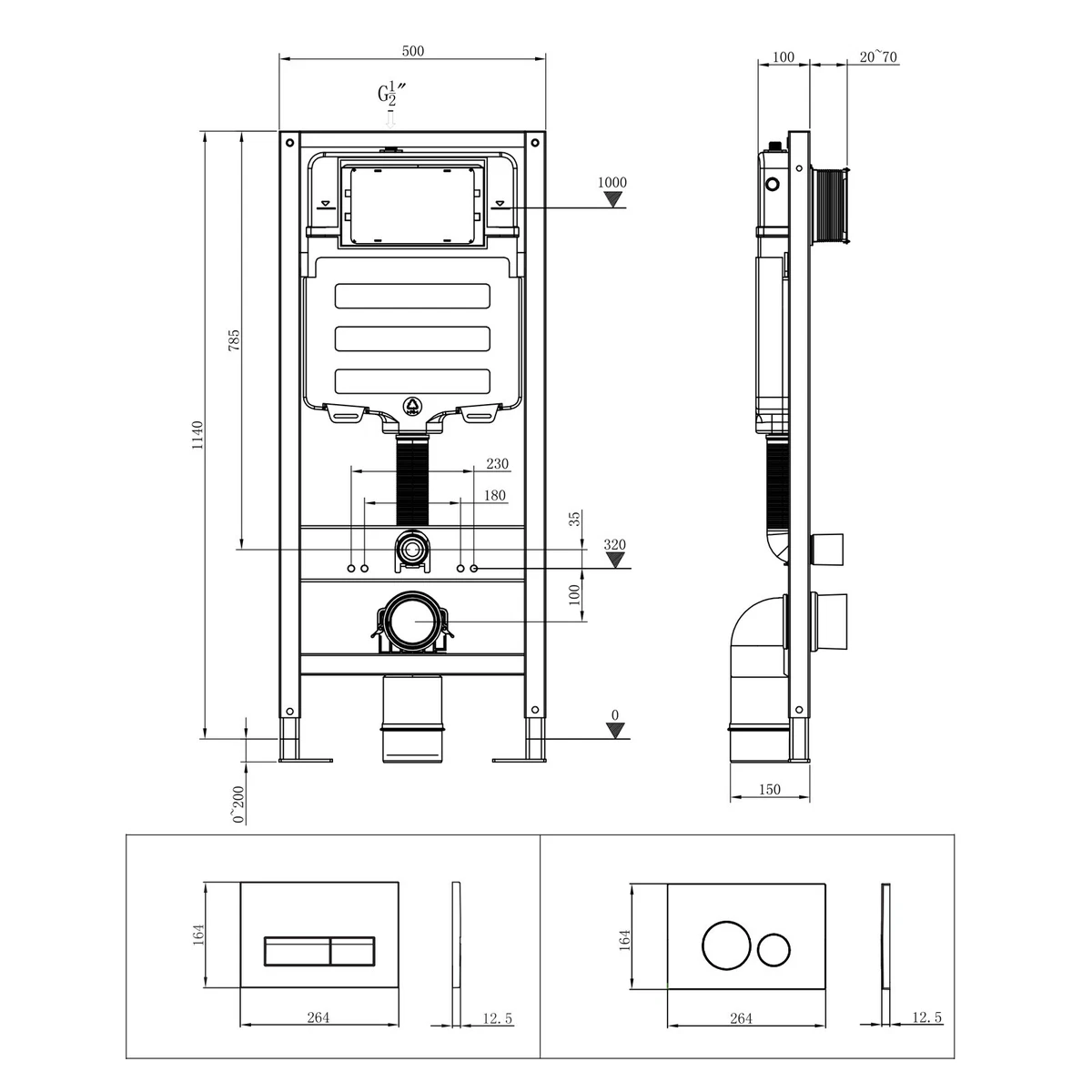 Geberit Vorwandelement Ideal Standard WC Spülrandlos Drückerplatte