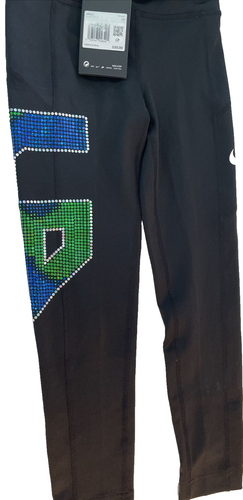 Nike Girls Size XS Tight Fit Athletic Pants Black with Blue Green Bling