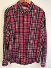 L.L Bean Shirt Scotch Plaid Flannel Mens L Reg Red Traditional Fit 228061