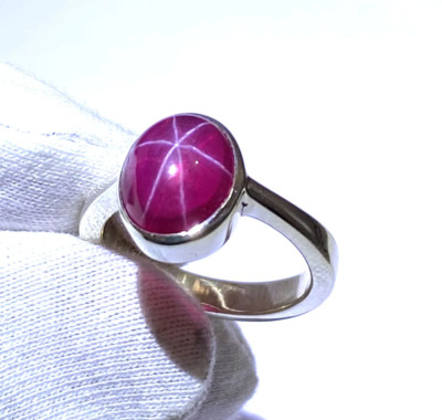 Beautiful 6 Rays Star Ruby Ring 925 Silver Ruby Engagement Ring Birthday Gift