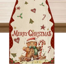 Merry Christmas Gingerbread Man Winter Xmas Table Runner Table Decoration for Ho