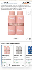 TONE Hydrating Body Wash Citrus Pink Grapefruit 2 Pack 16.9 fl oz Each