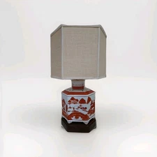 Vintage Norman Perry Chinoiserie Lamp Orange White