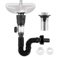 iFealClear Bathroom Sink Drain Kit Flexible P-Trap Drain Pipe with Pop Up Sto...