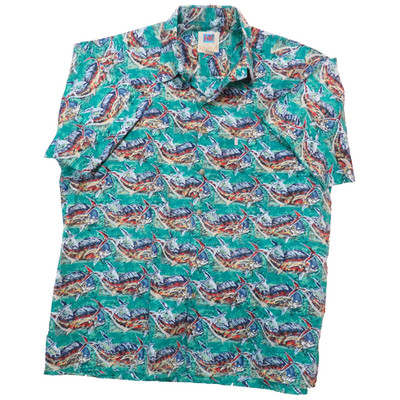 Kahala Avi Short Sleeve Hawaiian Camp Shirt Mens Large Mahi Mahi Green
