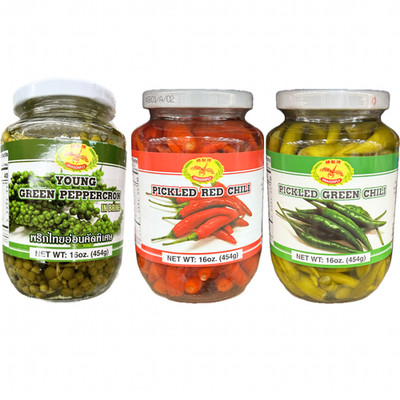 16oz Dragonfly Pickled Green Peppercorn or Whole Chili in Brine