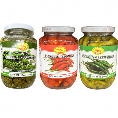 16oz Dragonfly Pickled Green Peppercorn or Whole Chili in Brine