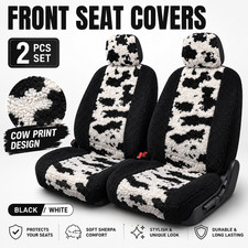 Cow Print Fuzzy Sherpa Front Seat Covers For Nissan Rogue 2pcs