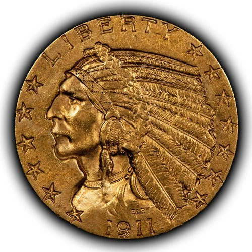 1911 G$5 Indian Head Gold Half Eagle - Luster - AU/UNC - SKU-G5394