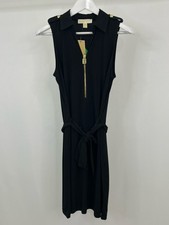 MICHAEL MICHAEL KORS NWT Collar Zip Belt Sleeveless Gold Size M Black WMN Dress