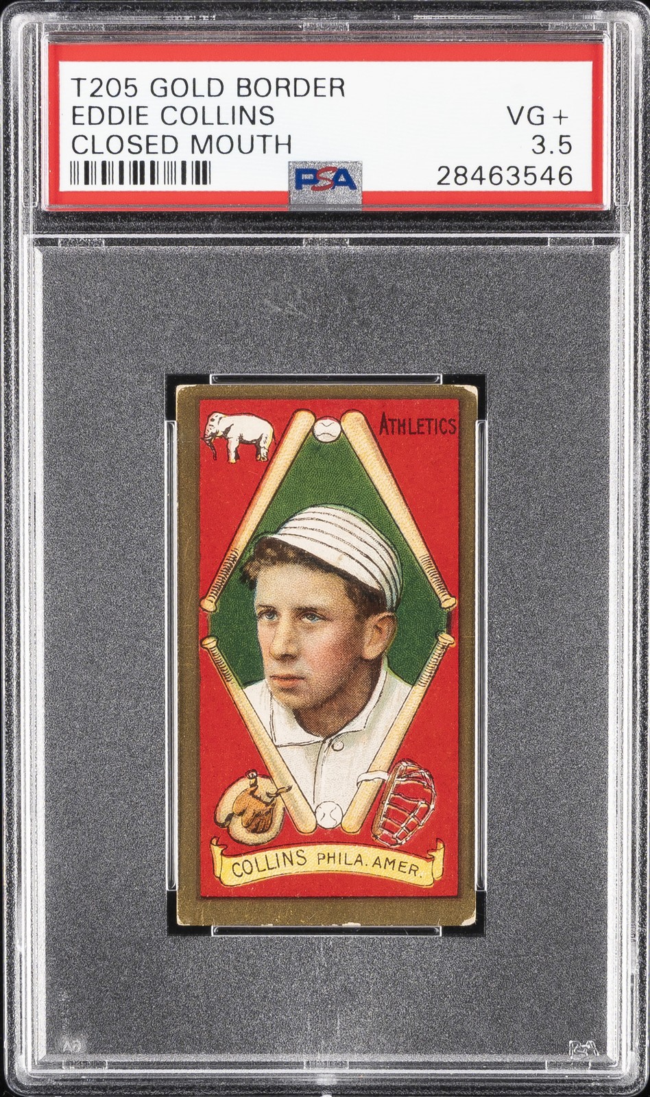 1911 T205 GOLD BORDER CLOSED MOUTH EDDIE COLLINS PSA 3.5