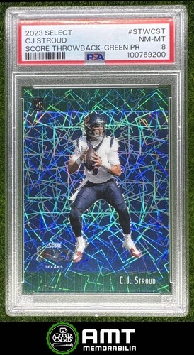 C.J. CJ Stroud RC PSA 8 2023 Panini Select 3/5 Score Throwback Green Texans 9200