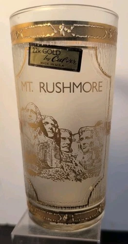 VTG CULVER MT. Rushmore 22K GLASS TUMBLER BARWARE ORIGINAL LABEL