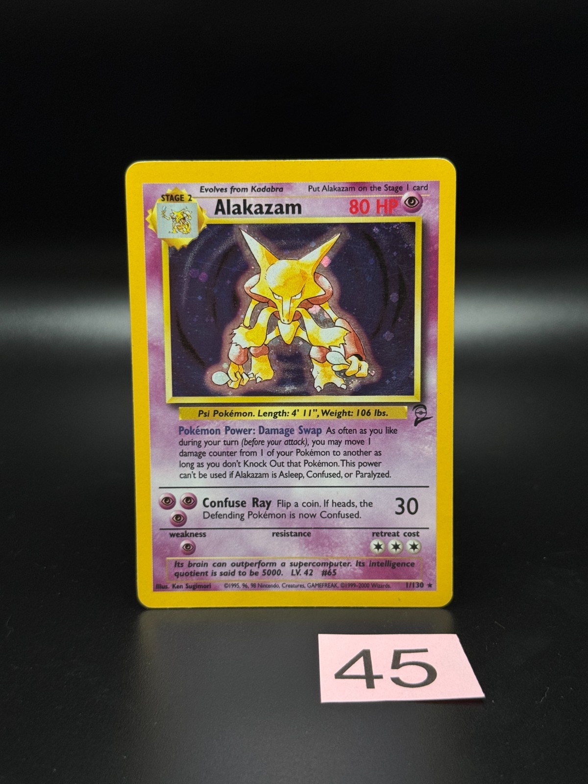 Alakazam 001/130 Base Set 2 Holo Rare Original Vintage Pokemon Card