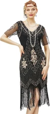 BABEYOND 1920S Art Deco Fringed Sequin Dress Roaring 20S Flapper Fancy Dress
