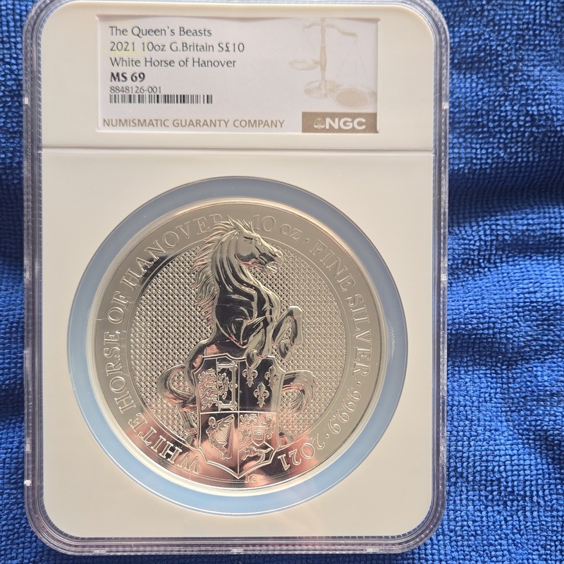 2021 NGC MS 69 10 OZ SILVER COIN QUEENS BEASTS WHITE HORSE OF HANOVER