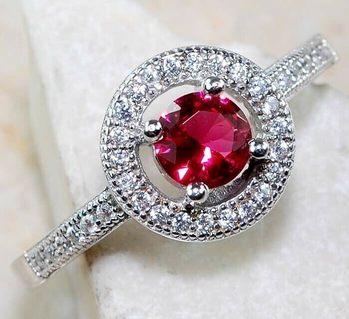 1CT Heat Treated Rubellite Tourmaline 925 Sterling Silver Ring Sz 6 G1-1