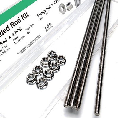 M6-1.0x250mm Fully Threaded Rod Studs, 304 Stainless  Right Hand Threads, 4 Pack