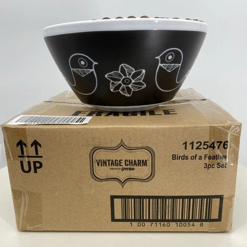 Pyrex Vintage Charm Birds Of A Feather Mixing Bowls New In Box