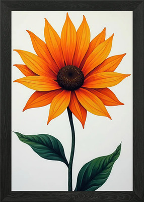 Orange Blume mit grünen Blättern gerahmtes Wandbild Poster Leinwanddruck Bild