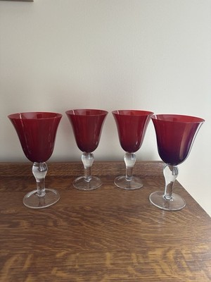 Artland Ruby Red Wine Goblets Set 4 Glasses Handblown Montclair 14oz EUC