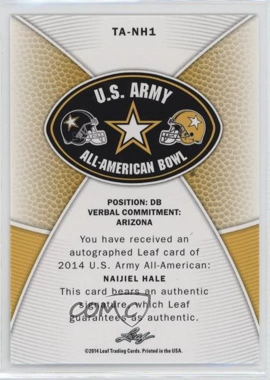 2014 Leaf US Army All-American Bowl Tour Green Ink /25 Naijiel Hale #TA-NH1 Auto - Image 2 of 2