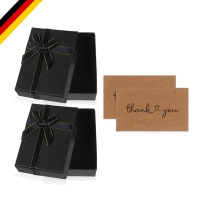 Schmuck Geschenkbox - 2 Stück, 9x7x3 cm, Schwarz, mit Karten