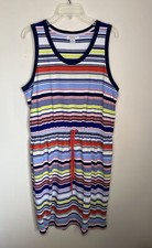 Liz Claiborne Women's XL Colorful Stripe Sleeveless Cinch Waist Casual Dress NEW