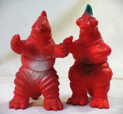 2 Vintage Vinyl Red Japanese Dino Monsters -- Kaiju Godzilla