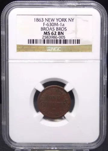1863 CWT NY630M-1a NGC62 Indian United We Stand/Broas Pie Bakers One Country