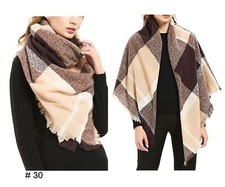 Plaid Blanket Warm Soft Chunky Oversized Tartan Shawl Wrap Women Gift for Her