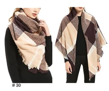 Plaid Blanket Warm Soft Chunky Oversized Tartan Shawl Wrap Women Gift for Her