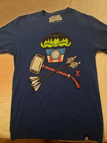 Johnny Cupcakes Mens S Blue T Shirt Marvel Avengers Thor Hulk Captain America