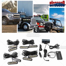 8x 12led Flash Strobe Lights Bar Emergency Hazard Warning Amberwhite For Truck