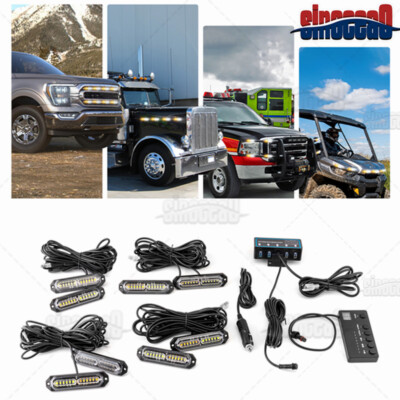 8x 12LED Flash Strobe Lights Bar Emergency Hazard Warning Amber/White for Truck