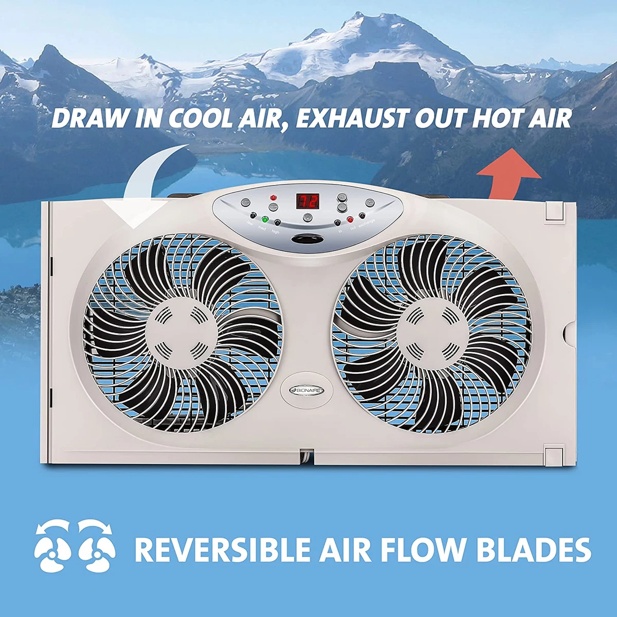 Bionaire Window Fan with Twin 8.5 Inch Reversible Airflow 2 Blades